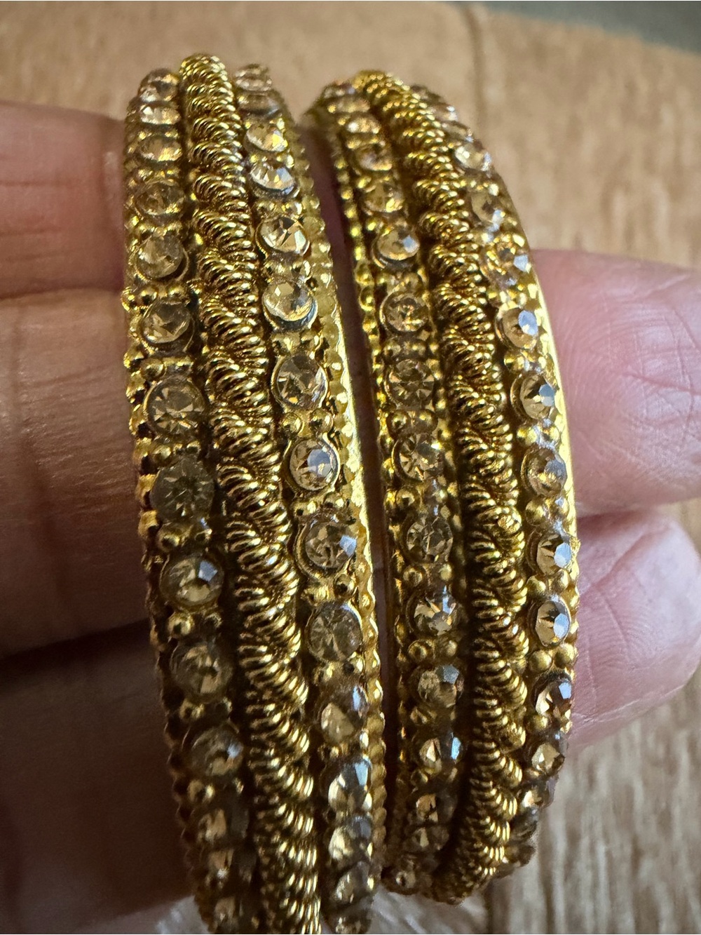 Indian Style Gold-Tone Crystal Accent Women's Bangle Bracelet Set